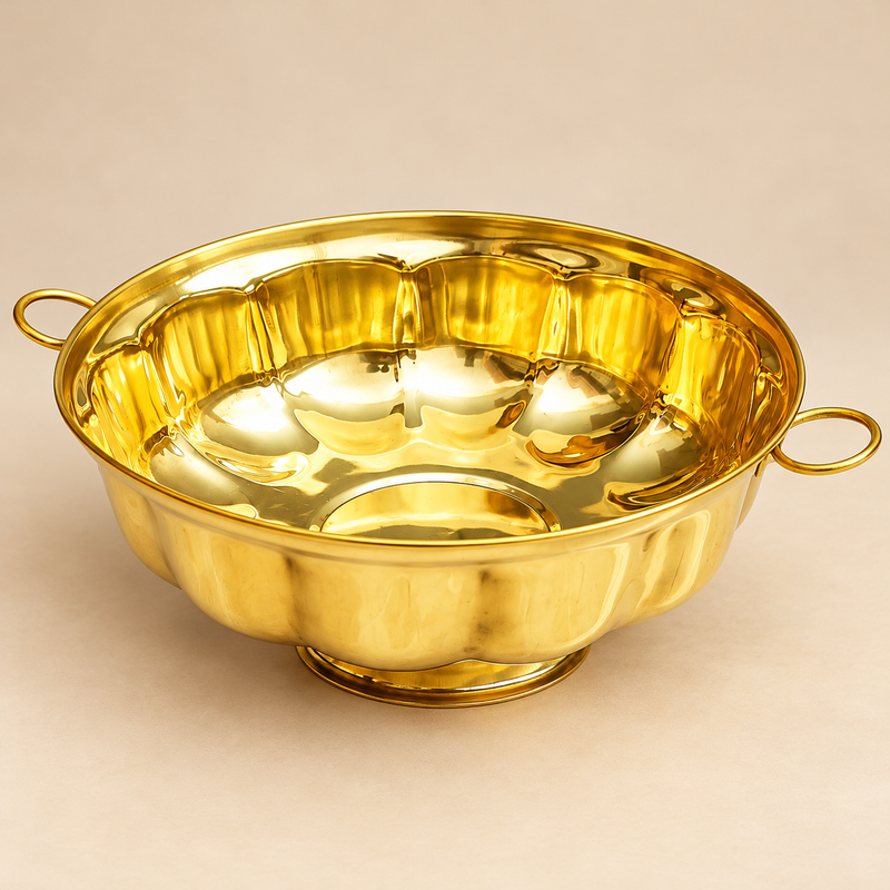Decorative brass serving bowl with handles for sweets and dry fruits