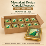 10 pieces value pack image of Meenakari Design Chowki Peacock showing a neatly packed set of ten decorative chowkis for bulk purchase, ideal for festive gifting, return gifts, event orders, and small wholesale orders, presented in a clean and elegant packaging style.
