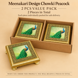 2 pieces value pack image of Meenakari Design Chowki Peacock showing a duo set of decorative square chowkis packed attractively for gifting and safe delivery, ideal for festive gifting, home decor use, and premium traditional presentation.