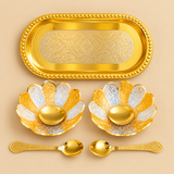 Gold and Silver Plated Dry Fruit Bowl, Brass Gift Bowl and Tray Set | 2 PC