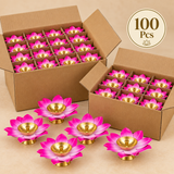 Brass Kamal Diya, Pink Colour Akhand Diya, Decorative Diwali Diya