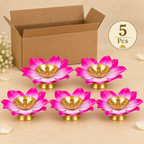 Brass Kamal Diya, Pink Colour Akhand Diya, Decorative Diwali Diya