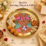 Brass peacock design pooja plate with colourful Meenakari artwork