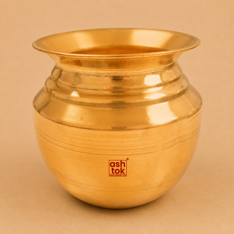 Pure copper lota water pot with a traditional polished finish on a beige studio background, ideal for storing drinking water, Ayurvedic wellness, pooja rituals, and everyday home use.