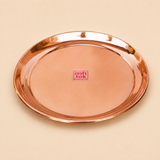 Top view of ASHTOK pure copper pooja plate with traditional raised rim