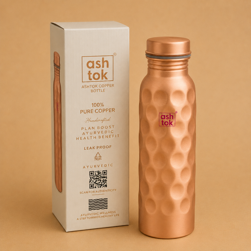 Pure copper water bottle 1000ml with leakproof threaded cap, ideal for healthy hydration at home, office and travel.
