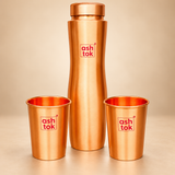 Pure Copper Water Bottle with 2 Glasses, Copper Drinkware, Gift Items