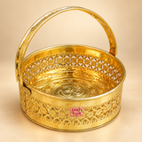 Round Shaped Brass Puja Basket, Phool Butti, Flower Basket (Dia 7 Inches)