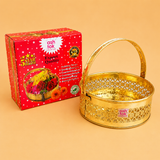 Round Shaped Brass Puja Basket, Traditional Phool Butti, Om design Puja Basket (Dia 8 Inches)