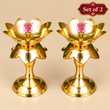 Brass Lotus Diya Stand – Kamal Oil Lamp Set of 2 for Pooja