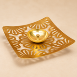 Square Shape Brass Jali Patta Diya, Decorative Diya, Brass Oil Lamp (Pack of 2 Pcs)
