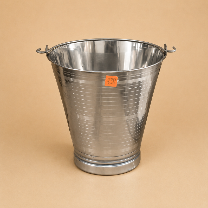 Stainless steel bucket with side handle and polished finish for Home Use