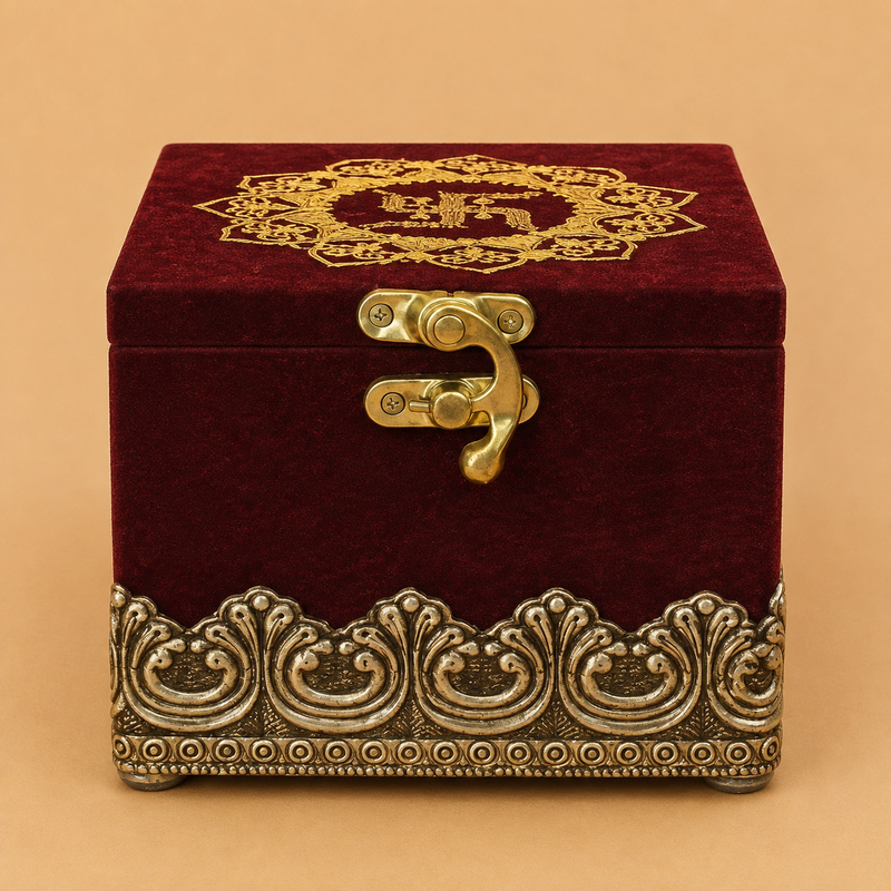 Handcrafted Velvet Wood Box 4x4x4 Premium Wooden Storage Box for Jewelry, Dry Fruits, Wedding Return Gifts, Home Décor, Festive Gifting and Keepsakes