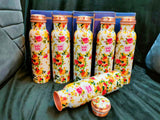 Pure Copper Printed Water Bottle with White Floral Printed Design, Capacity - 1000 ml