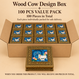100 pieces value pack image of the Wood Cow Design Box designed for bulk orders, showing the decorative handcrafted boxes presented as a wholesale or return gift packaging option. The image communicates that the order includes 100 pieces in total and highlights the product as a premium festive gifting, event gifting, and bulk purchase option.