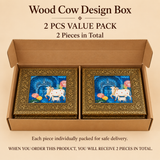 2 pieces gift set image of the Wood Cow Design Box showing a pair of handcrafted decorative storage boxes suitable for personal gifting, festive gifting, and premium gift sets. The image highlights the elegant embossed finish, colorful cow and calf artwork, and traditional decorative appeal of the box while clearly presenting the 2-piece set format.