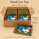 100 pieces value pack image of Wood Cow Tray showing bulk packaging for wholesale or large gifting orders, with multiple trays packed together and presented clearly for festive distribution, return gifting, and event supply.