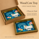 2 pieces value pack image of Wood Cow Tray showing a neatly packed pair of decorative trays, ideal for personal gifting, festive use, return gifting, and small order requirements.