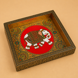 Wood elephant tray 7 x 9 inches with handcrafted Meenakari design for decorative serving