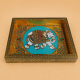 Handcrafted Wood Elephant Tray 8x8 with Traditional Meenakari Design Decorative Wooden Serving Tray for Home Décor, Pooja, Return Gifts and Festive Gifting