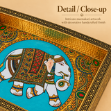 Close-up detail image of Wood Peacock Tray Meenakari Design showing intricate meenakari artwork, decorative border detailing and fine handcrafted finish.