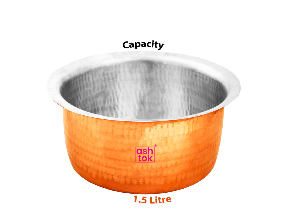 Pure copper patila with food-grade tin lining, crafted for efficient cooking, durability, and traditional kitchen use.