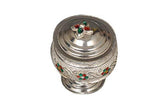 Brass Silver Coated Handcrafted Kum Kum Boxes on Stand - Ashtok