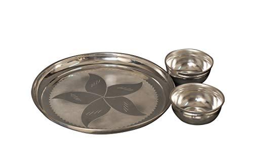 Silver Coated Plate, Glass and Set of Two Bowls Set - ashtok