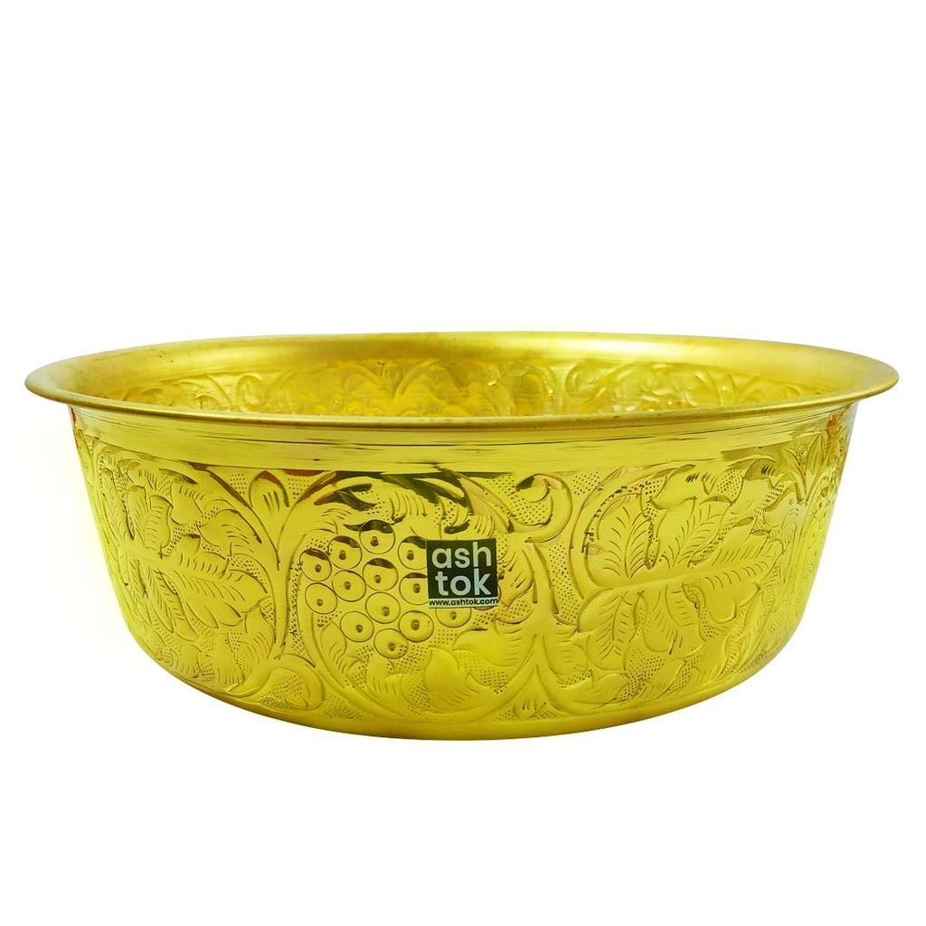 Brass Basin Bowl for Wedding Ceremony, Talambralu Bowl, Diameter 16.5 Inches, and Height 5.5 Inches.
