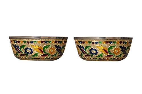 Stainless Steel Bowl Meenakari Handcrafted. (Set of 2) Capacity = 200 ml - ashtok