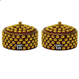 Brass Kumkum Box, Brass box handcrafted round shape, Set of 2 Pieces, Sindoor Dani Sindoor Dabbi, Dotted Design, Color Red, 2x2 Inch, Gift Item