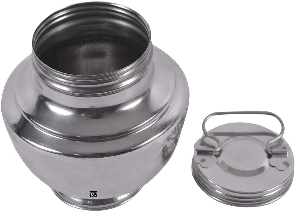 with Threaded Cap and Handle. Mari Chembu/Kalash, Capacity 1500 ml, Diameter 6 Inches, Height 6 Inches, Colour Steel Grey, Pack of 1.