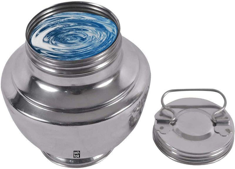 Stainless Steel Lota with Threaded Cap and Handle. Mari Chembu/Kalash, Capacity 1500 ml, Diameter 6 Inches, Height 6 Inches, Colour Steel Grey, Pack of 1.