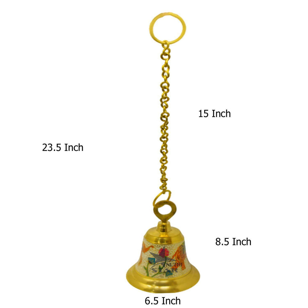 Brass Temple Pooja Bell, Brass Hanging Bell with Brass Chain