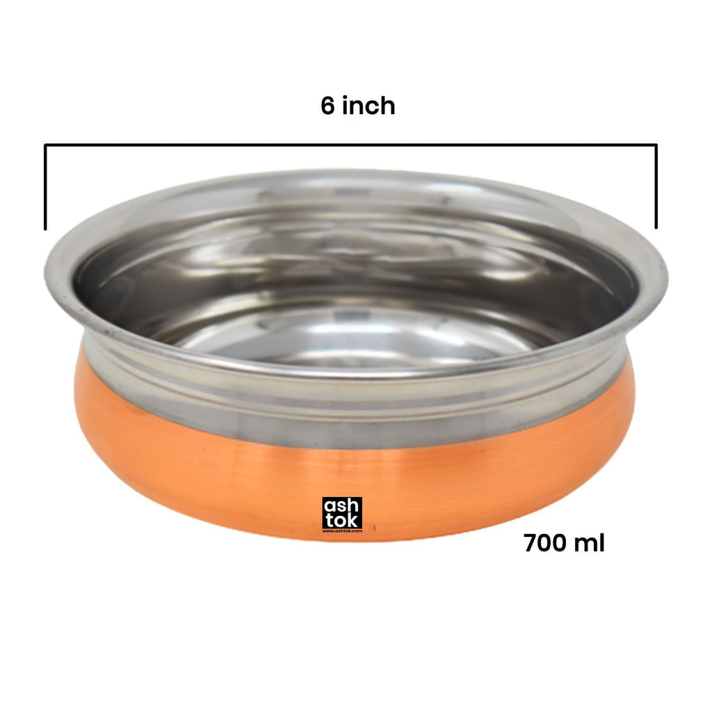 Stainless Steel Copper Bottom Handi Available Variants( 700ml, 1000ml, 1200ml) - ashtok