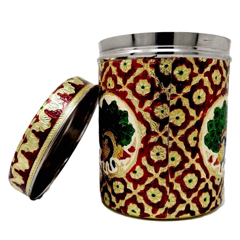 Stainless Steel Box Set | Meenakari Box Stainless Steel Set of Five Kitchen Box | Kitchen Container.