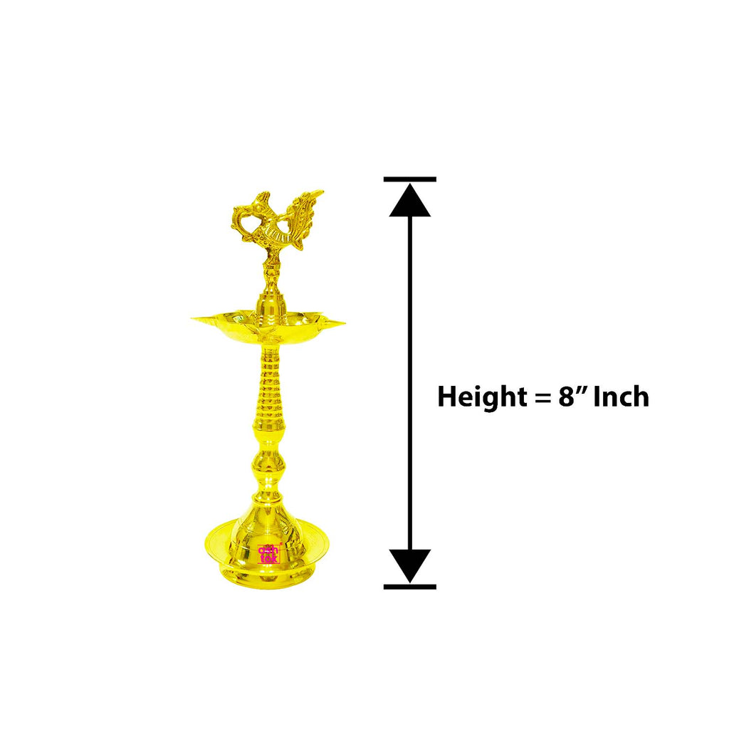 8" inch Traditional brass peacock diya set of 2 with antique detailing, ideal for worship, meditation spaces, and festive decorations.
