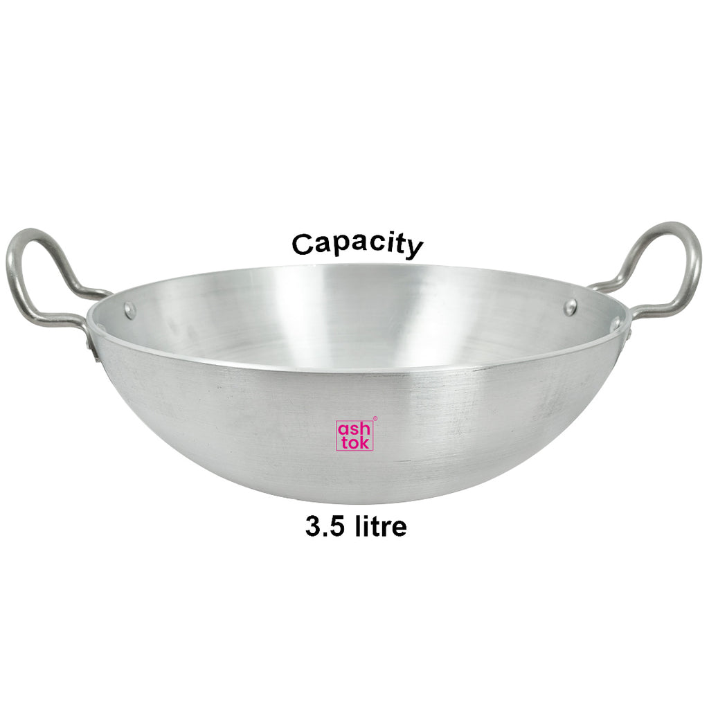 Kitchen Expert Stainless Steel Hammered Kadhai/Paella Pan for Cooking and Serving, 8 inch, 1 Litre Capacity (with Handles)