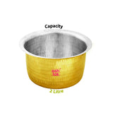 2 litre Artisan-crafted brass topia pot with food-safe tin lining and traditional hammered texture for classic Indian cooking.