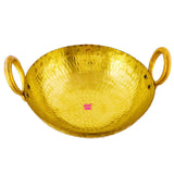 Authentic brass kadai with traditional finish, ideal for frying pakoras, puris, sweets, and other Indian delicacies.