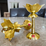 Brass Lotus stand diya, Brass Kamal Diya, Brass Oil lamp, Gift Item (Set of 12 Pieces)