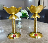Brass Lotus stand diya, Brass Kamal Diya, Brass Oil lamp, Gift Item ( Set of 2 Pcs )
