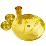 Brass Thali Dinner set of 6, Mughlai Style, Embossed Design, Beaded Lining