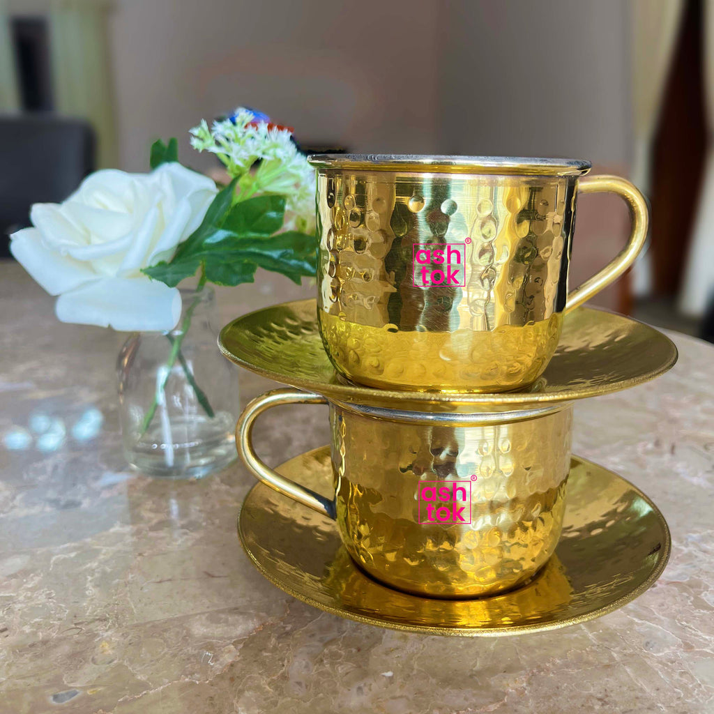 CITZAS Antique Brass Teapot and Cup Set,Tea Service Set  IncludingTurkish Coffee Pot with Castle Pattern,Tea Tray,6 Metal Cups,Tea  Table Decor,Wedding Gift Yellow: Tea Sets