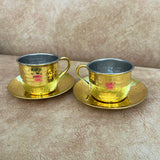 Brass Tea Cup Saucer Set with khalai, Brass Tea Cup Set with Khalai Inside The Cup (Pack of 2 Pcs)