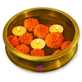 Brass potpourri decor bowl with traditional urli design, perfect for table centerpieces, festivals, and decorative displays.