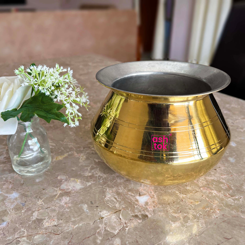 Brass Dekchi, Cooking Pot with Tin coating khalai inside, Brass Cooking Vessel