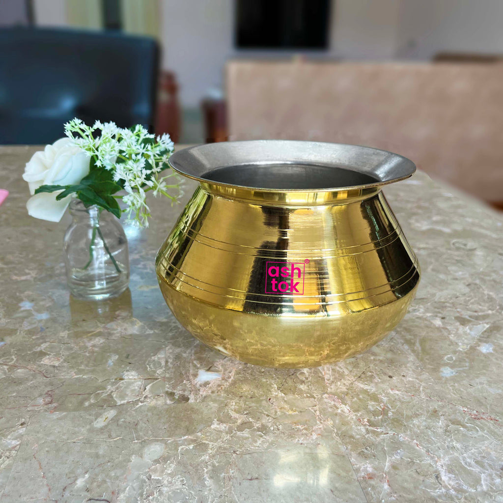 Brass Dekchi, Cooking Pot with Tin coating khalai inside, Brass Cooking Vessel