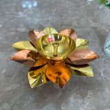Lotus Diya Brass and Copper, Akhand Diya, Oil Lamp (Dia 4 Inches)