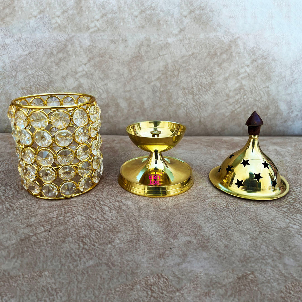 Crystal Diya Brass, Gift Item, Lighting Lamp, Diwali Diya, Deepam (Set of 10)